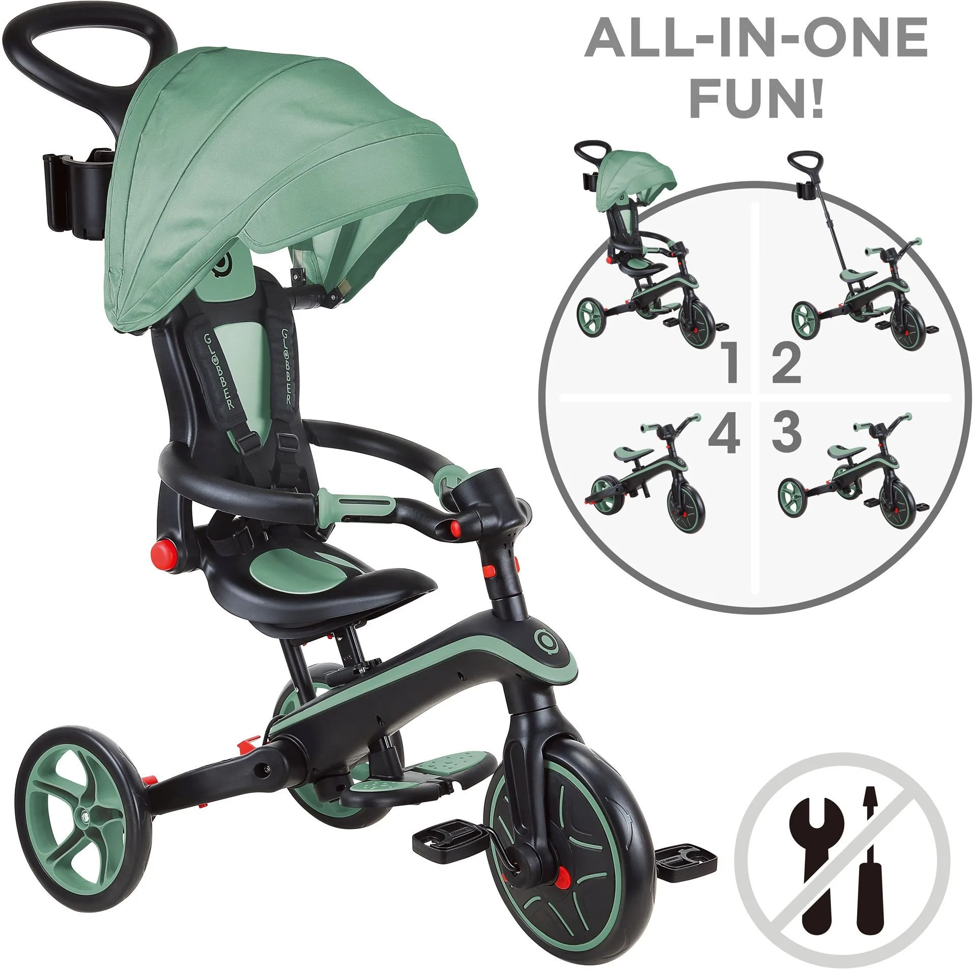 Globber Τρίκυκλο Trike Explorer Foldable 4 In 1 Olive 732 104 4 jpgel