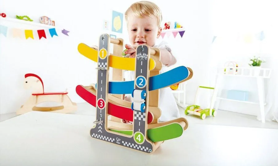 Hape Early Explorer Fast Flip Racetrack E0438A Ξύλινη Πίστα Ταχύτητας Με Δύο Αυτοκινητάκια 4 Τεμ 1 jpegel