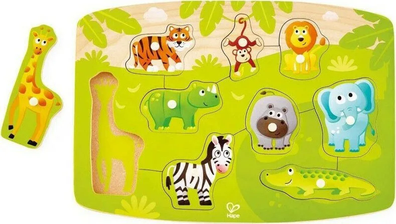 Hape Happy Puzzles Jungle Peg Puzzle E1405A Παζλ Με Τα Ζώα Της Ζούγκλας 10Τεμ