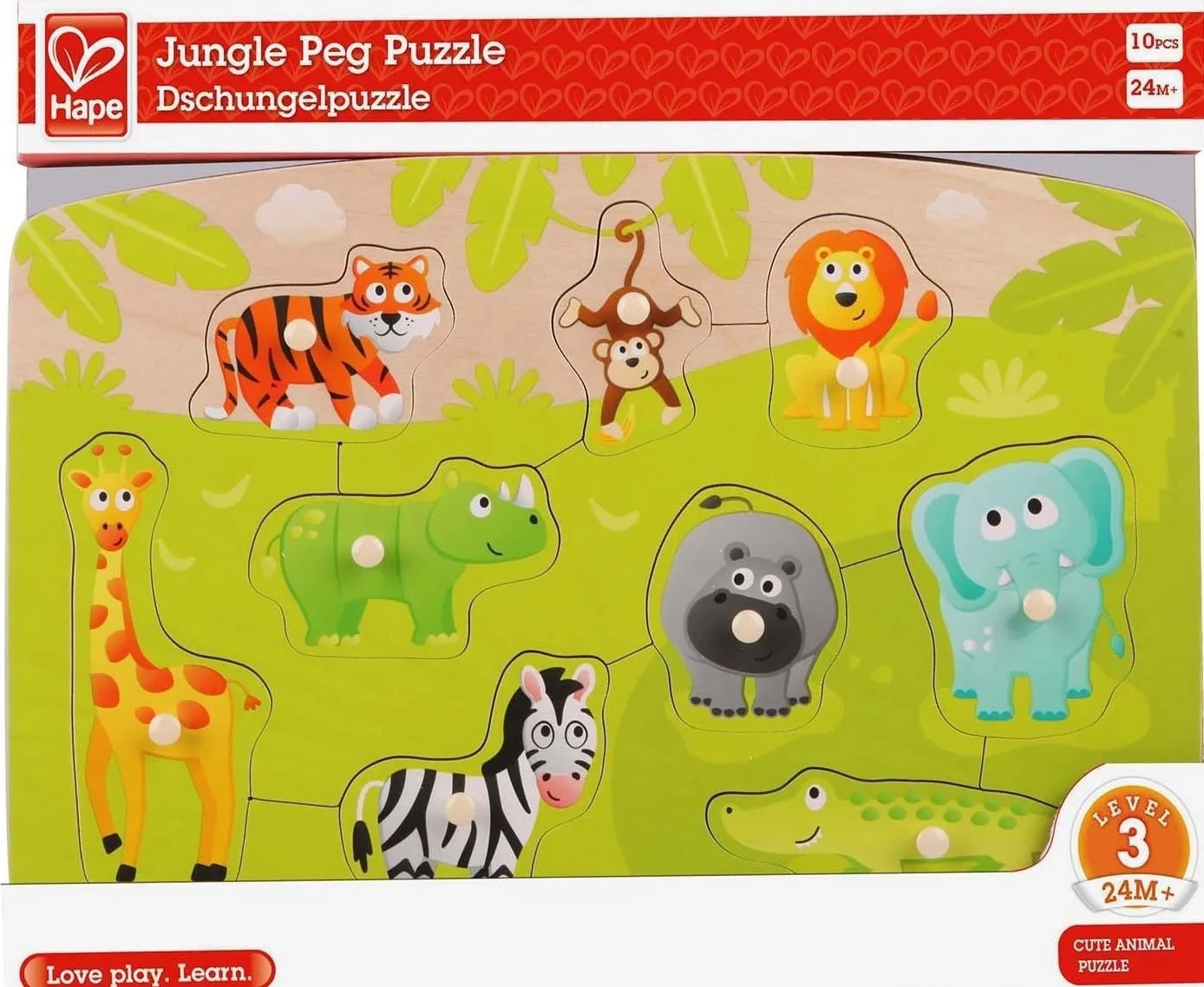 Hape Happy Puzzles Jungle Peg Puzzle E1405A Παζλ Με Τα Ζώα Της Ζούγκλας 10Τεμ jrkl 91jpgel