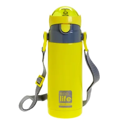 Ανοξείδωτο παγούρι/θερμός με καλαμάκι Eco Life 400ml - Yellow