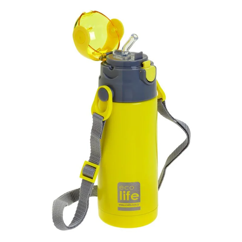 Ανοξείδωτο παγούρι με καλαμάκι Eco Life 400ml Yellow 2 jpgel
