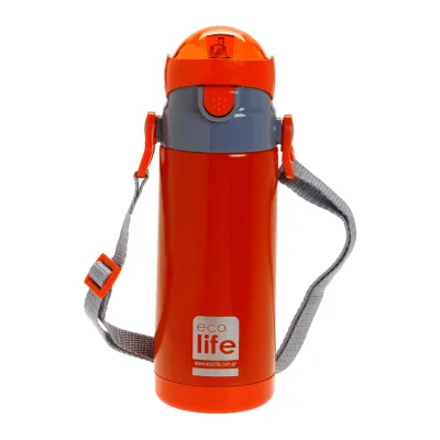 Ανοξείδωτο παγούρι/θερμός με καλαμάκι Eco Life 400ml - Red
