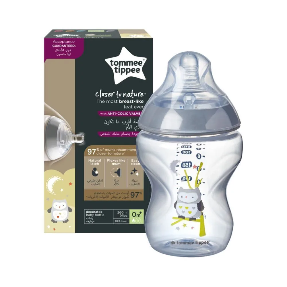 Πλαστικό μπιμπερό Closer to Nature 260ml Αργής Ροής Ollie the Owl 2