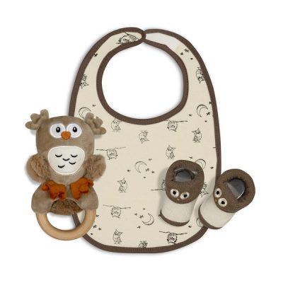 Interbaby Σετ Δώρου Owl 3 τμχ (0-6 μηνών) Beige