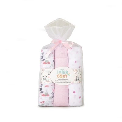 Interbaby Πάνες Αγκαλιάς (80×80) Σετ 3 Τεμ Paracaidista Pink