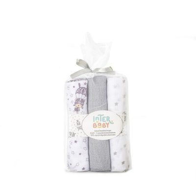 Interbaby Πάνες Αγκαλιάς (80×80) Σετ 3 Τεμ Paracaidista Grey
