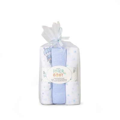 Interbaby Πάνες Αγκαλιάς (80×80) Σετ 3 Τεμ Paracaidista Blue