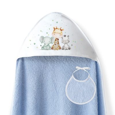 Interbaby Jirafa Elefante Μπουρνούζι Κάπα & Σαλιάρα Blue