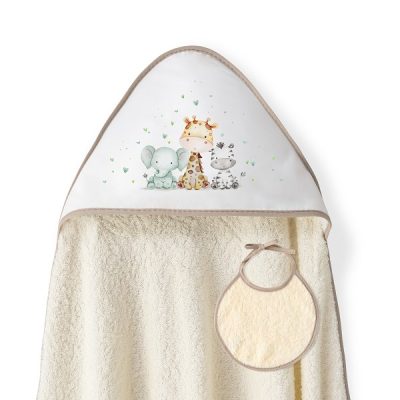 Interbaby Jirafa Elefante Μπουρνούζι Κάπα & Σαλιάρα Beige