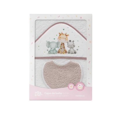 Interbaby Jirafa Elefante Μπουρνούζι Κάπα & Σαλιάρα White-Dark Pink