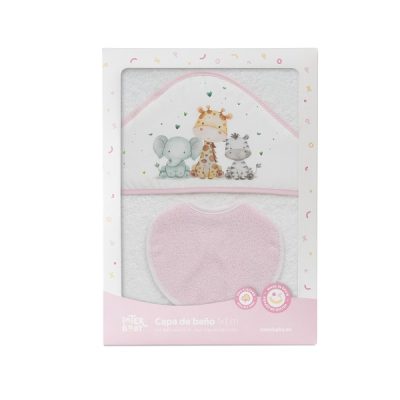 Interbaby Jirafa Elefante Μπουρνούζι Κάπα & Σαλιάρα White-Pink