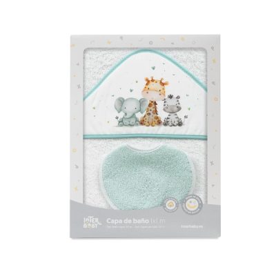 Interbaby Jirafa Elefante Μπουρνούζι Κάπα & Σαλιάρα White-Green