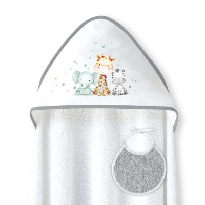 Interbaby Jirafa Elefante Μπουρνούζι Κάπα & Σαλιάρα White-Grey