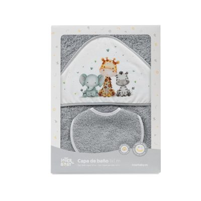Interbaby Jirafa Elefante Μπουρνούζι Κάπα & Σαλιάρα Grey