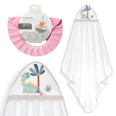 Interbaby Dino Μπουρνούζι Κάπα & Καπέλο Μπάνιου White-Pink