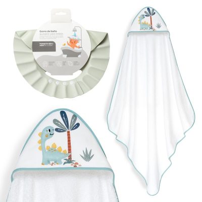 Interbaby Dino Μπουρνούζι Κάπα & Καπέλο Μπάνιου White-Green