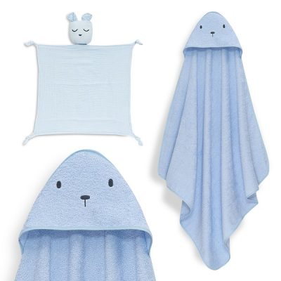 Interbaby Bear Σετ Μπουρνούζι & Πανάκι Παρηγοριάς Μουσελίνας Blue