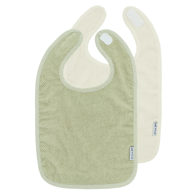 Meyco Σετ 2 Βαμβακερές Σαλιάρες Popcorn natural/soft olive με velcro