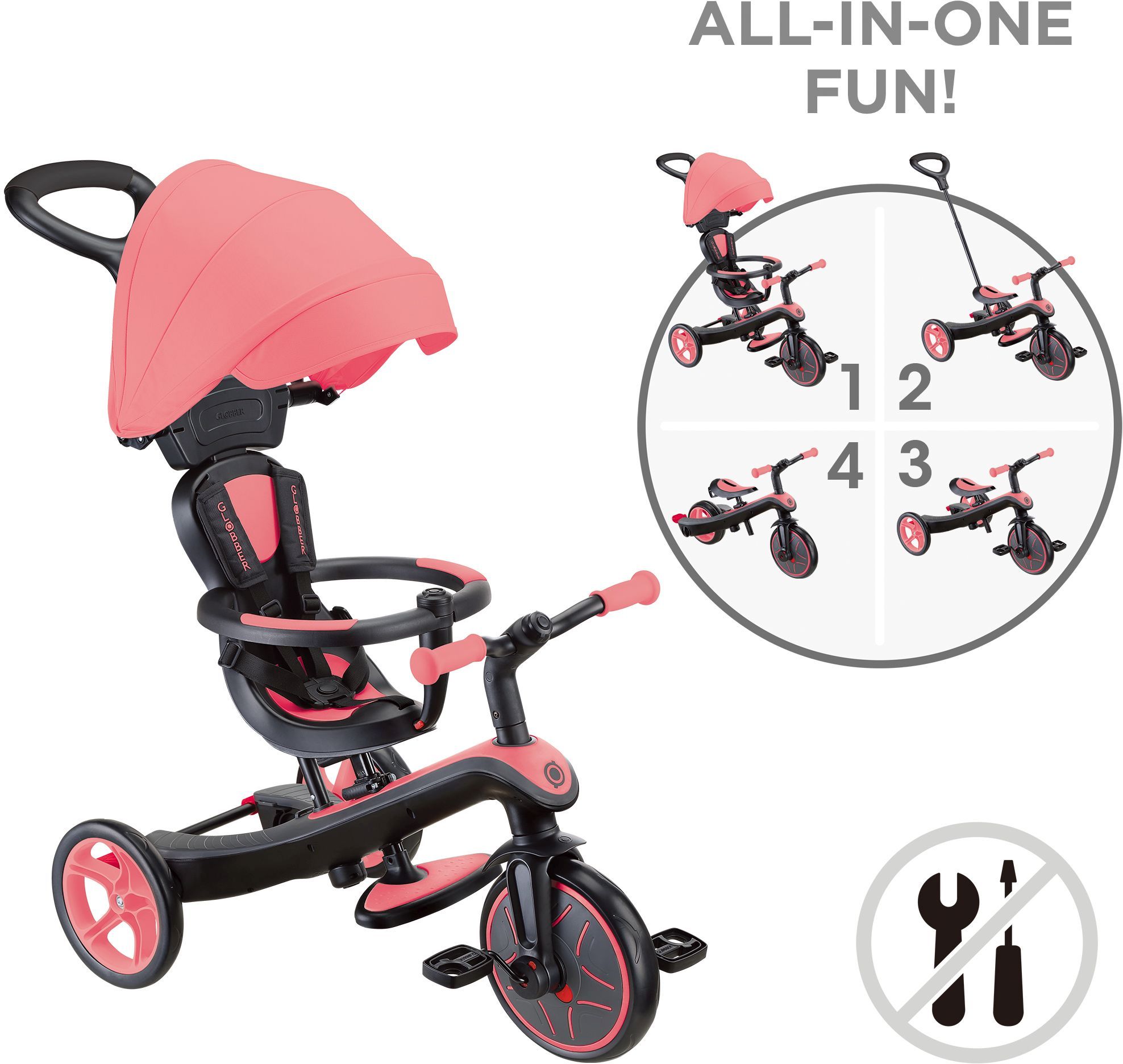 Globber Τρίκυκλο Trike Explorer 4 In 1 Coral Pink (634-110) (5)