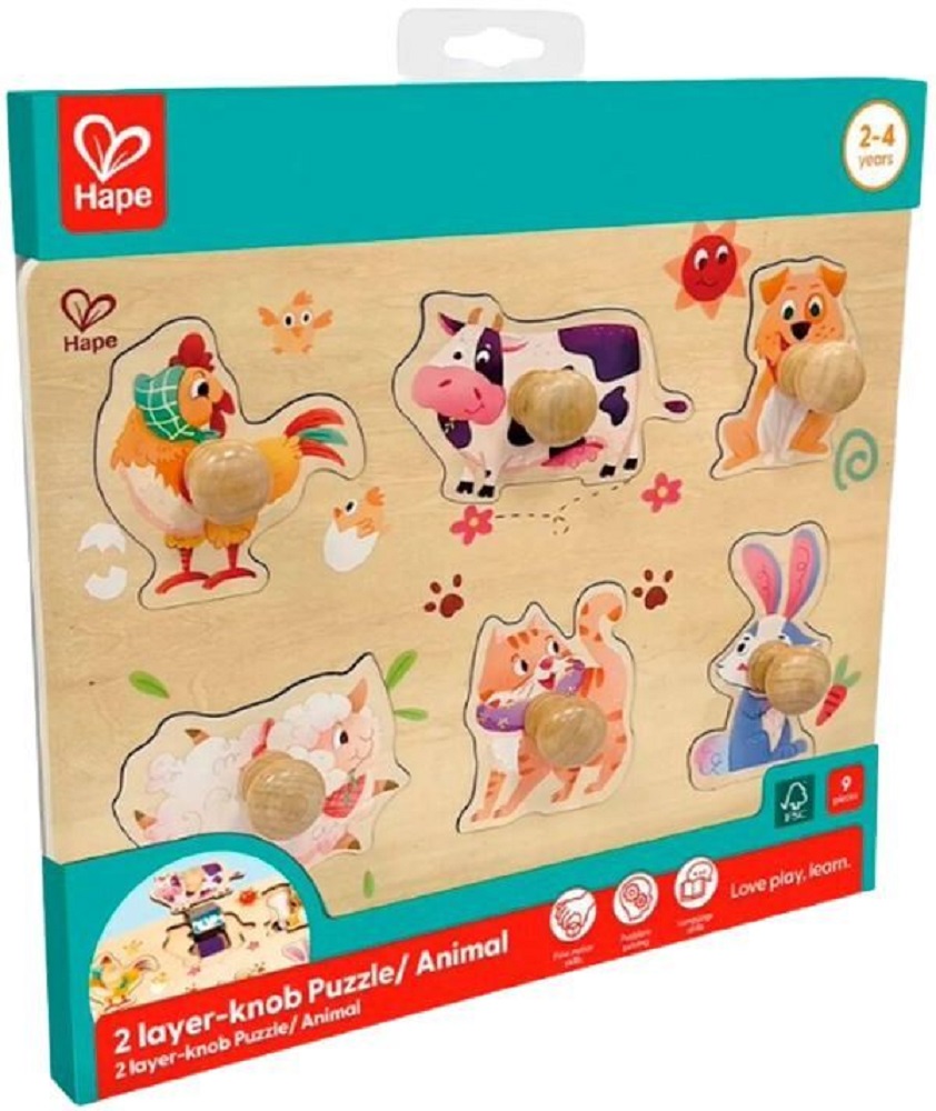 Hape Happy Puzzles Ξύλινο Παζλ Ζωάκια Φάρμας (E1655) (3)